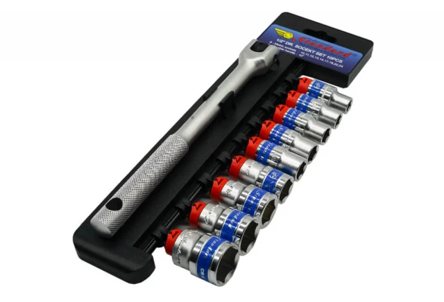 1/2 in 10 pcs socket set black flexible-handle